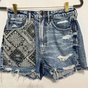American Eagle Blue Jean Shorts with Bandana Detail